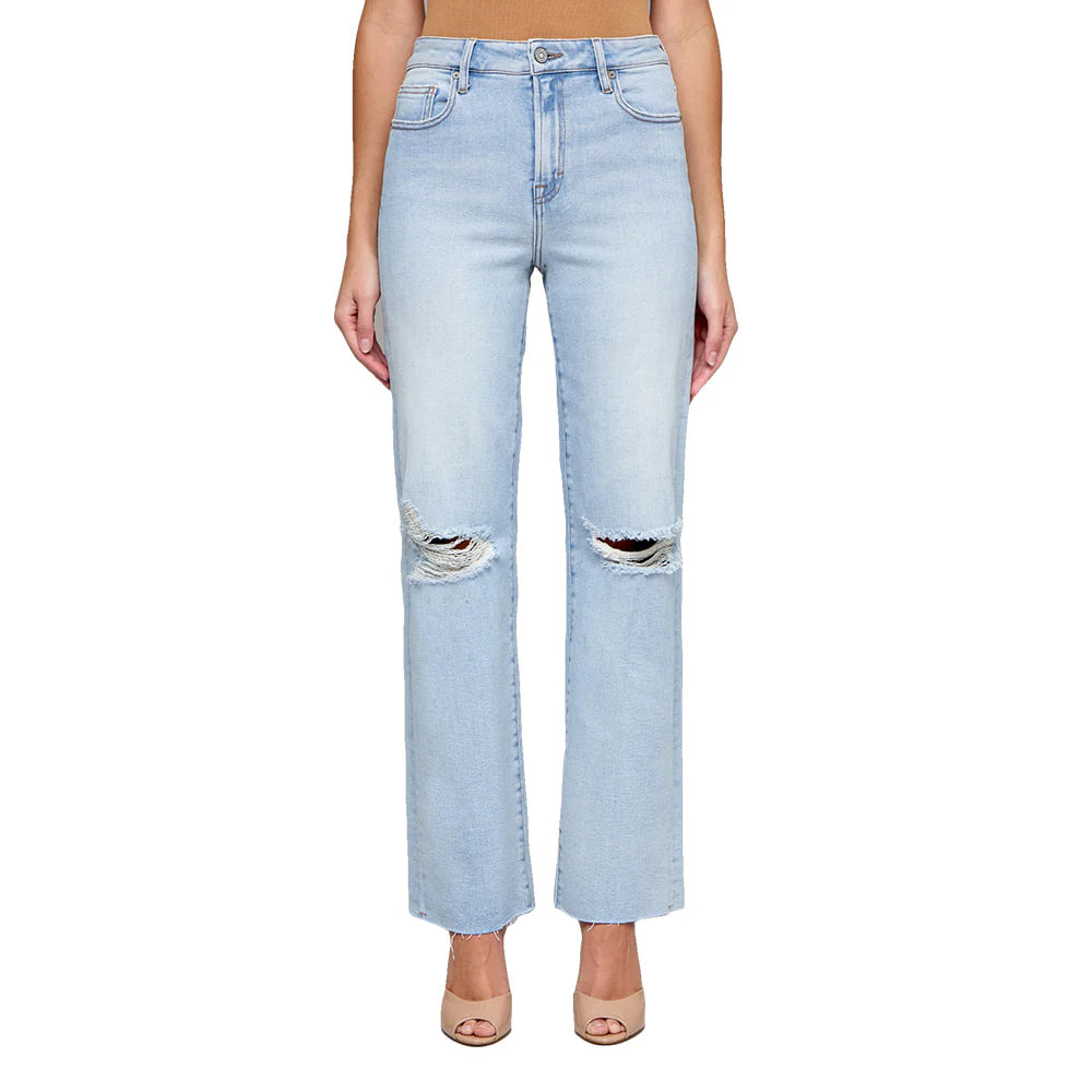 HIDDEN JEANS Women's Jeans Hidden Stretch Light Wash Distressed Knee Wide Straight Leg Women's Jeans