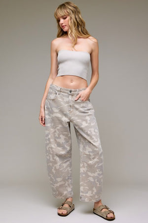 HIDDEN JEANS Women's Jeans Tan Camo Cropped Barrel Jean