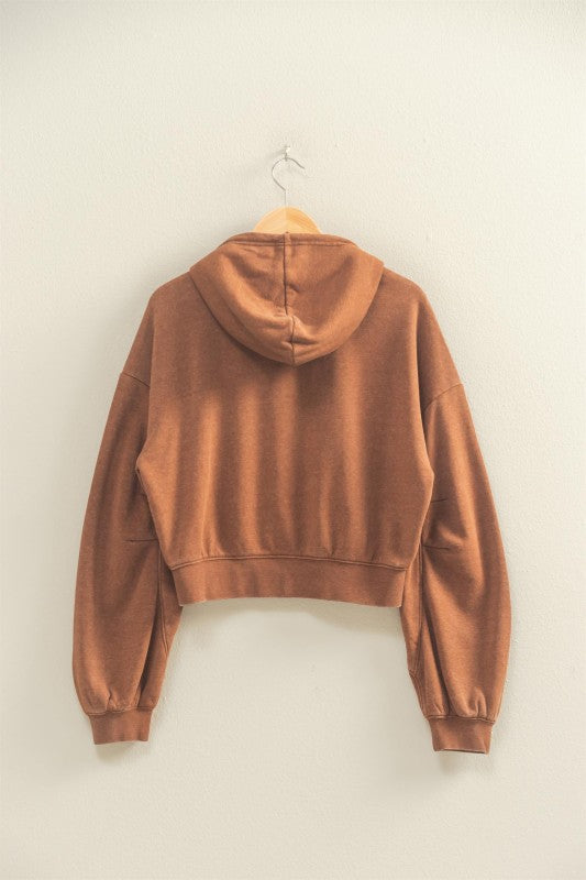 HYFVE INC. Women Jackets V-neck Drawstring Detail Long Sleeve Crop Hoodie