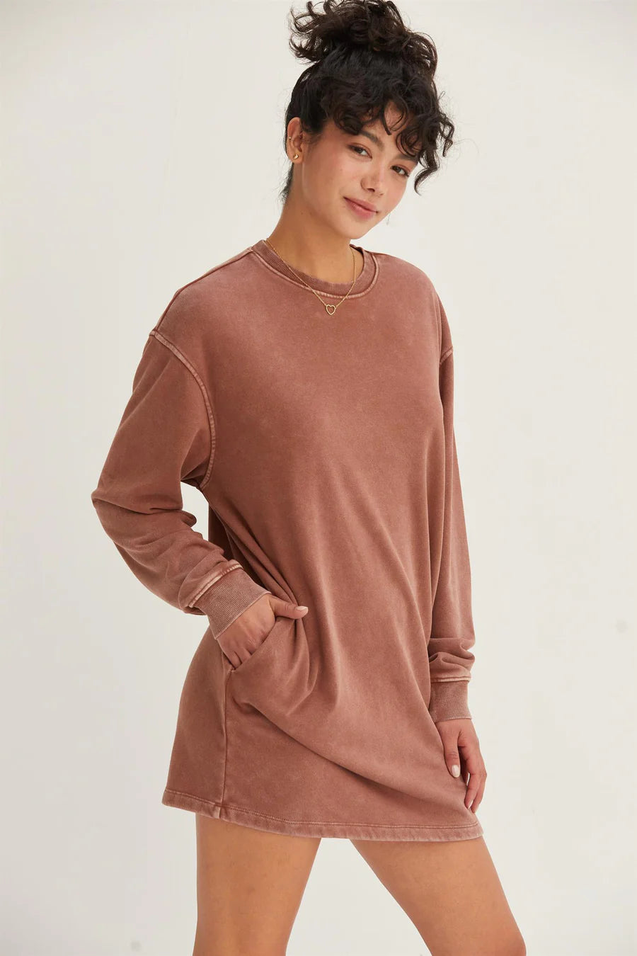 HYFVE INC. Women's Dresses CHESTNUT / S Oversized Mini Sweatshirt Dress || David's Clothing DZ24F726