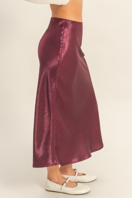 HYFVE INC. Women's Skirts DK CHERR / S High-waisted Satin A-line Midi Skirt DZ25C904