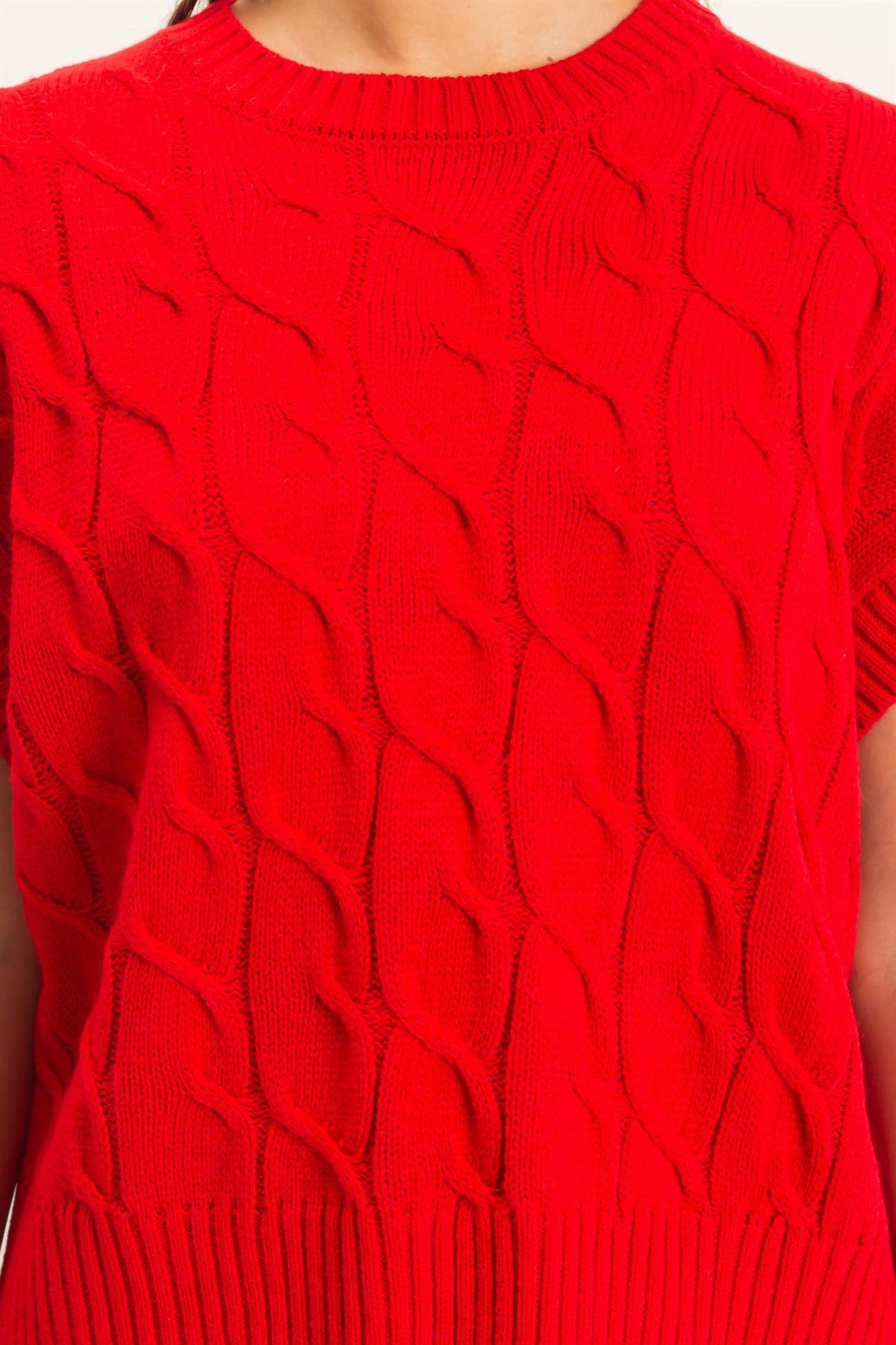 HYFVE INC. Women's Sweaters Cable Knit Cap Sleeve Sweater