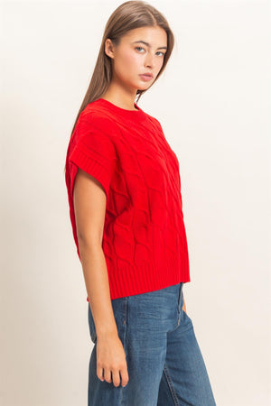 HYFVE INC. Women's Sweaters Cable Knit Cap Sleeve Sweater