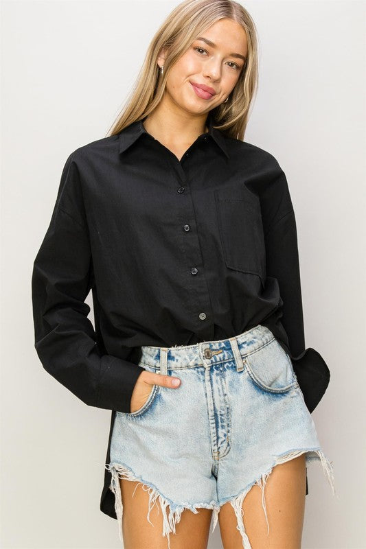 HYFVE INC. Women's Top BLACK / S Button Up Poplin Shirt  || David's Clothing DZ24A285