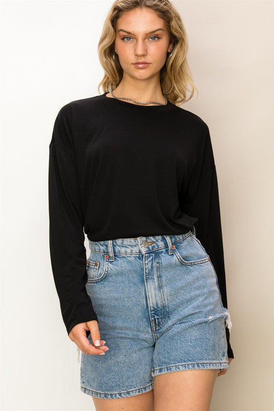 HYFVE INC. Women's Top BLACK / S Only Yours Long Sleeve Top || David's Clothing DZ23G163