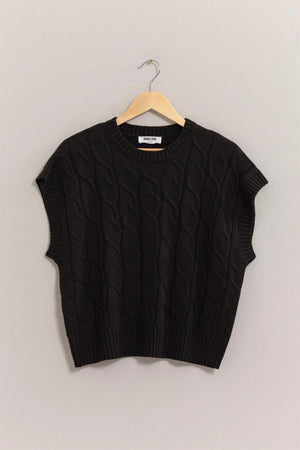 HYFVE INC. Women's Top BLACK / S Oversized Cable Knit Sweater Vest || David's Clothing DZ24E945