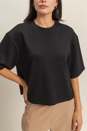 HYFVE INC. Women's Top BLACK / S Scuba Drop Shoulder Everyday Basic Top || David's Clothing DZ26A467