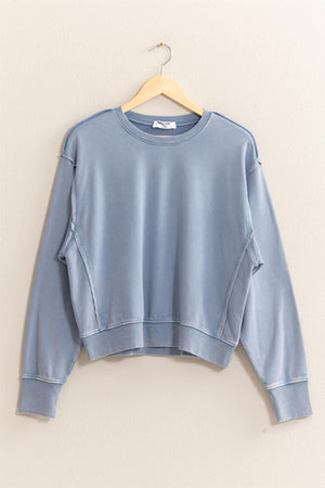 HYFVE INC. Women's Top BLUE / S Drop Shoulders Crewneck Sweatshirt || David's Clothing DZ24E443