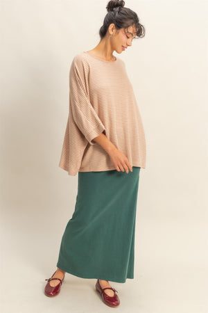 HYFVE INC. Women's Top Brushed Fabric Striped Oversized 3/4 Sleeve Top