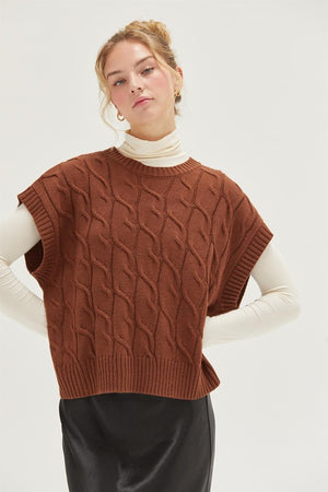 HYFVE INC. Women's Top CHESTN / S Oversized Cable Knit Sweater Vest || David's Clothing DZ24E945