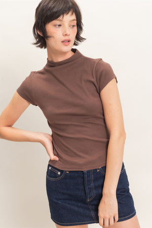 HYFVE INC. Women's Top DK BRN / S Mock Neck Cap Sleeve Top DZ26E323
