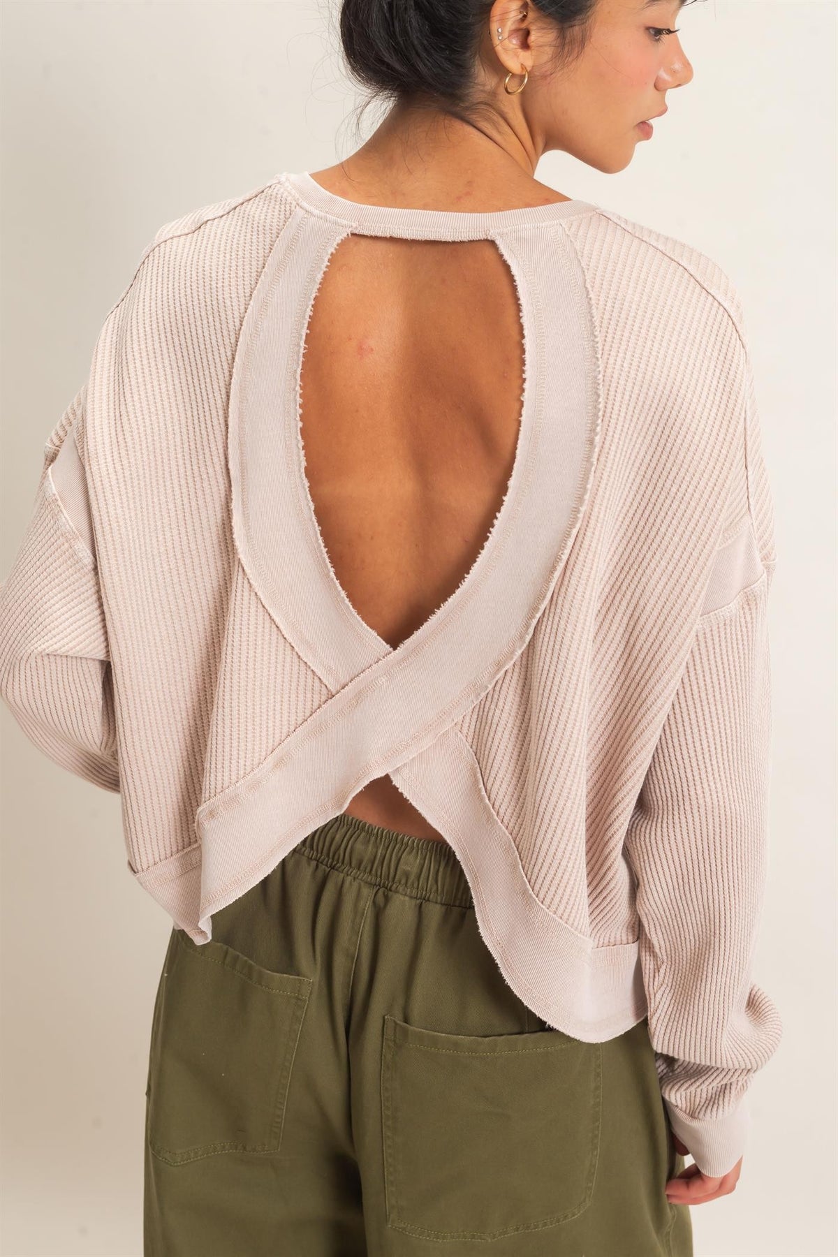 HYFVE INC. Women's Top DK TAUPE / S Mineral Wash Waffle Open Back Top DZ26C964