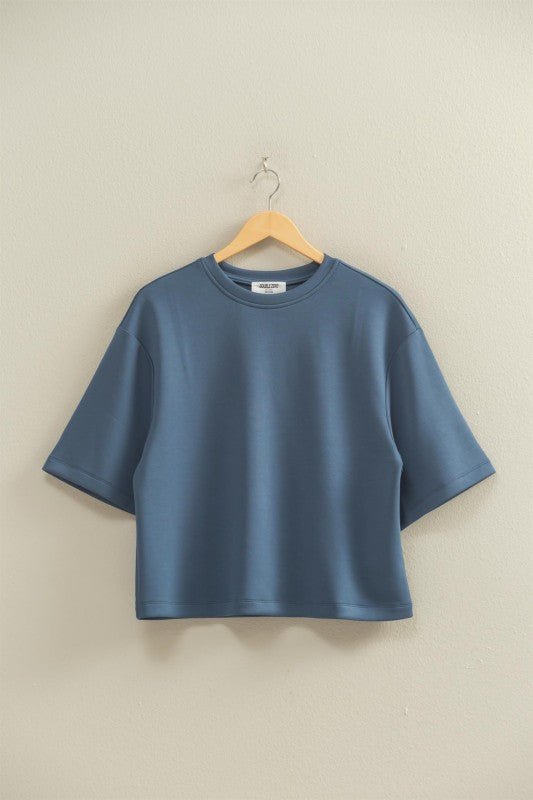 HYFVE INC. Women's Top DUSTY BL / S Scuba Drop Shoulder Everyday Basic Top || David's Clothing DZ26A467