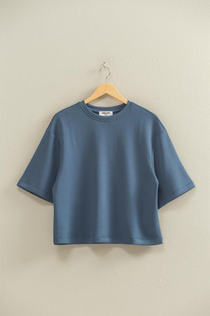 HYFVE INC. Women's Top DUSTY BL / S Scuba Drop Shoulder Everyday Basic Top || David's Clothing DZ26A467