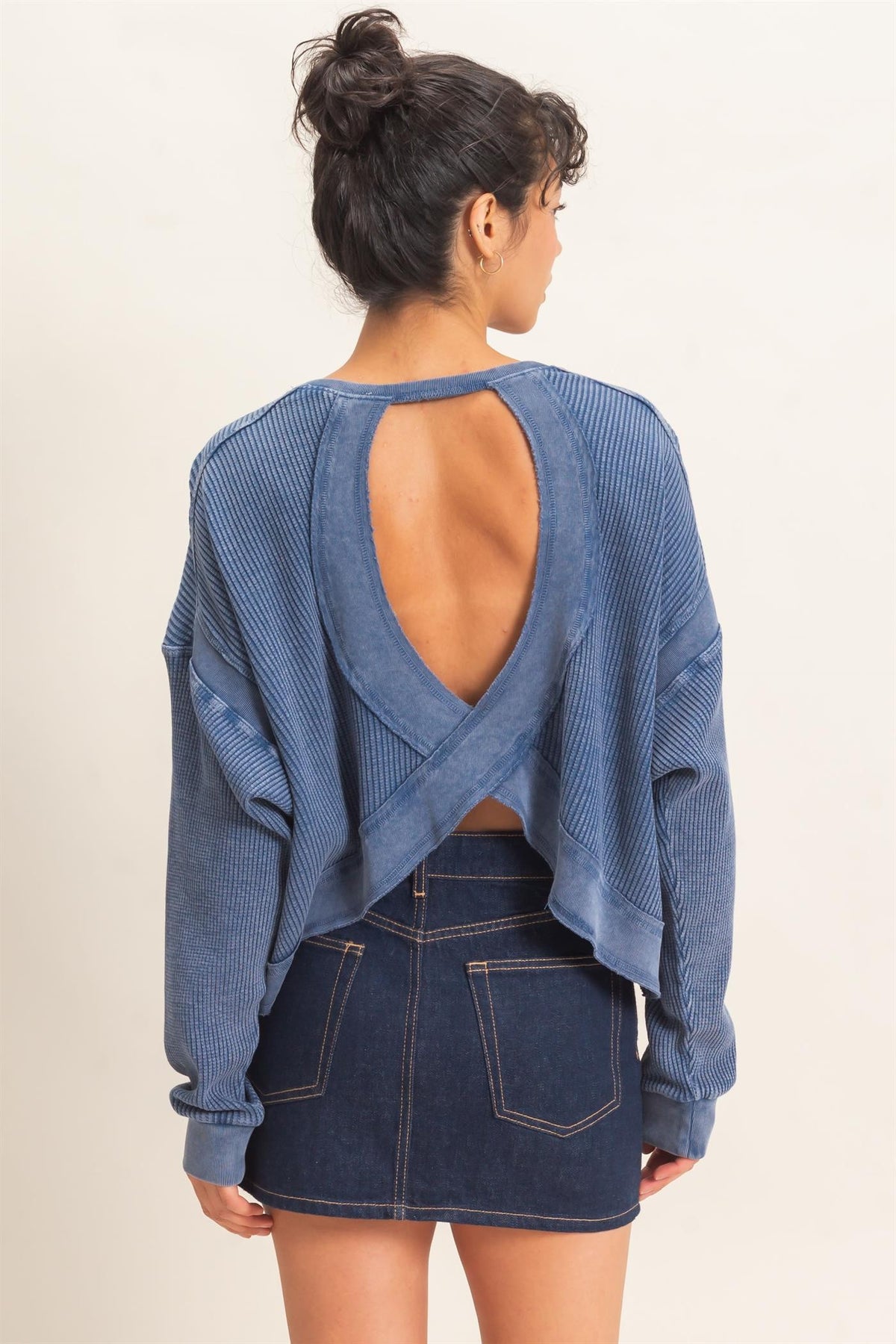 HYFVE INC. Women's Top Mineral Wash Waffle Open Back Top