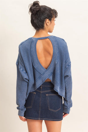 HYFVE INC. Women's Top Mineral Wash Waffle Open Back Top