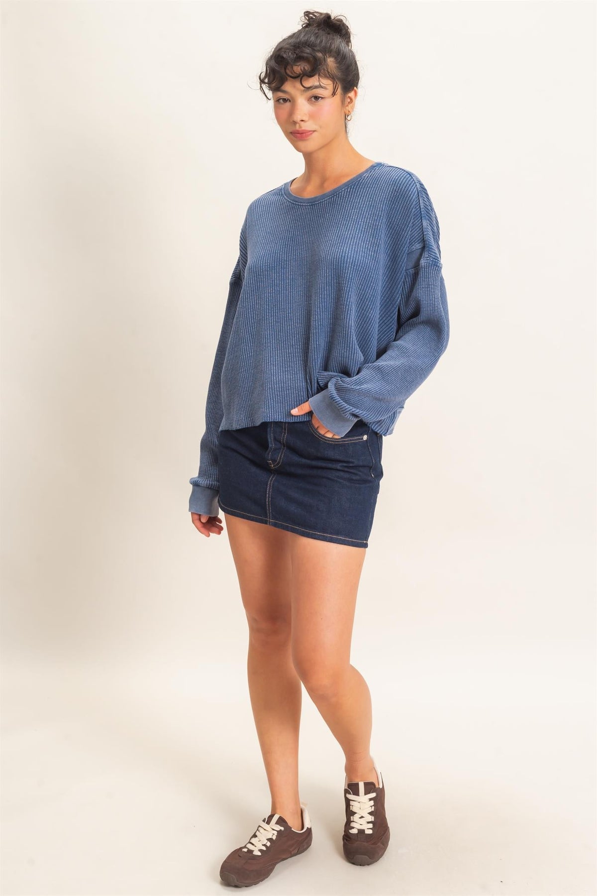 HYFVE INC. Women's Top Mineral Wash Waffle Open Back Top
