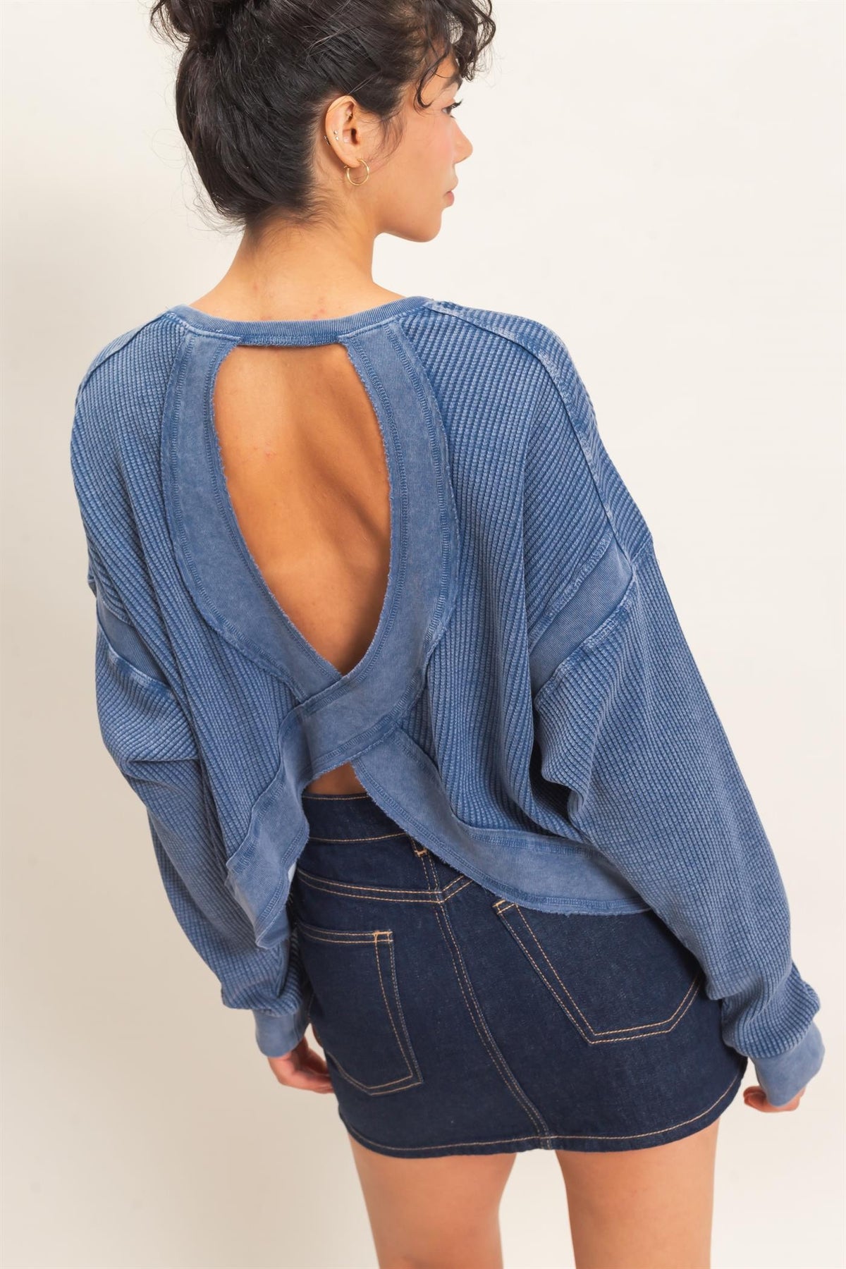 HYFVE INC. Women's Top NAVY / S Mineral Wash Waffle Open Back Top DZ26C964