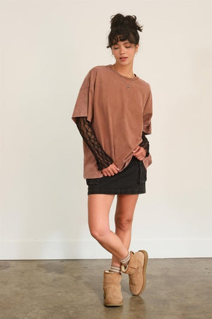 HYFVE INC. Women's Top Oversized Distressed Cotton T-Shirt || David's Clothing