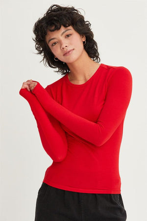 HYFVE INC. Women's Top RED / S Basic Long Sleeve Crew Neck Top || David's Clothing DZ24F871