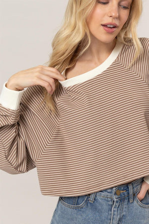 HYFVE INC. Women's Top Striped Knit Crop Top || David's Clothing