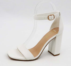 J P ORIGINAL Women's Shoes WHITE / 5.5 Bamboo Telling-01 Chunky Heel One Band Ankle Strap Sandals || David's Clothing TELLING-01