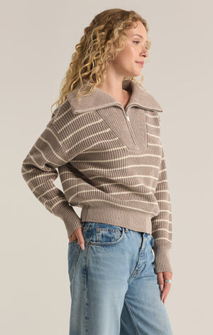 Z Supply Villa Half Zip Stripe Sweater