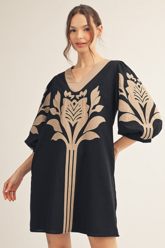 JODIFL Women's Dresses Baroque Floral Applique Shift Dress