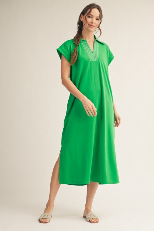 JODIFL Women's Dresses DENIM / S Stitch Detail Side Slit Hem Midi Dress G15798