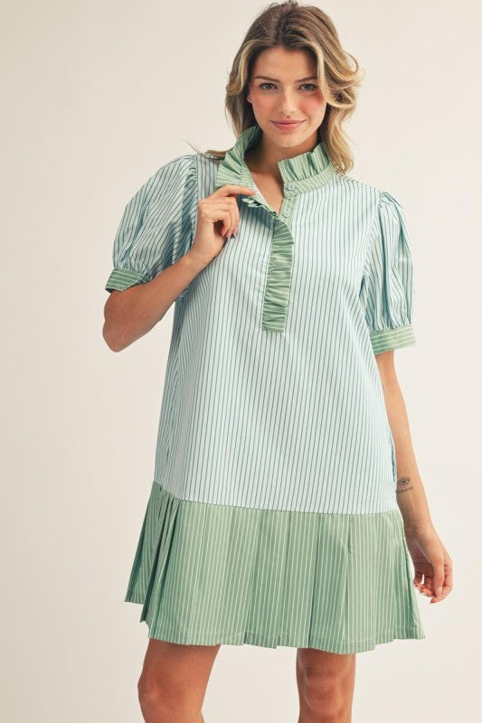 JODIFL Women's Dresses Pleat Hem Detail Stripe Dress