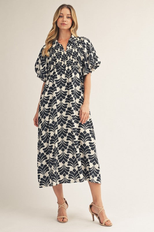 JODIFL Women's Dresses Puff Sleeves Boho Floral Midi Dress