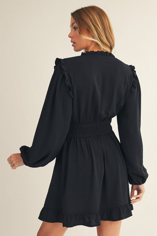 JODIFL Women's Dresses Ruffle Detail Front Pleated Solid Dress || David's Clothing