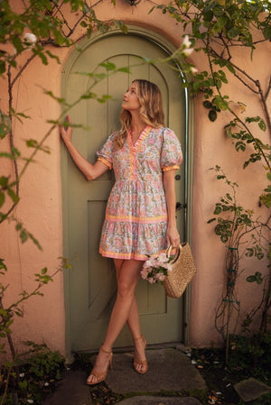 JODIFL Women's Dresses Solid Contrast Detail Tiered Floral Dress