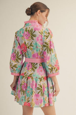 JODIFL Women's Dresses Waist Tie Floral Tiered Dress