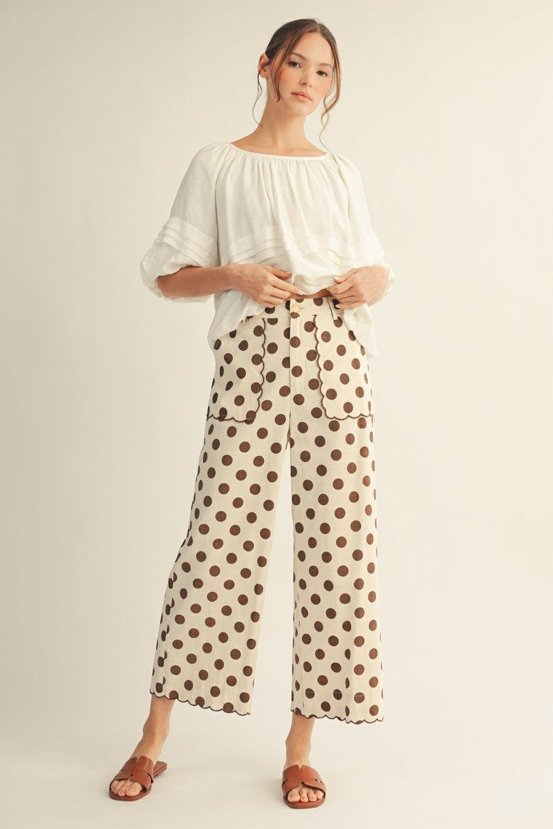 JODIFL Women's Pants MOCHA / S High Waist Wide Leg Polka Dot Pants M50077