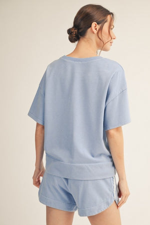 JODIFL Women's Set Lace Accent Washed Top & Shorts Sets