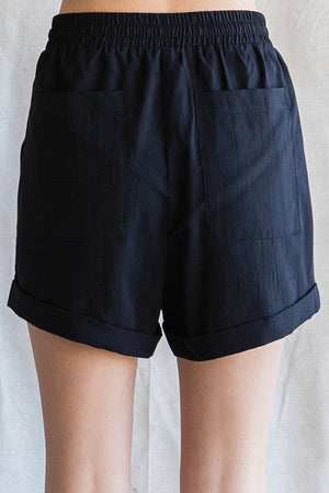 JODIFL Women's Shorts Textured-solid Drawstring Waist Shorts || David's Clothing