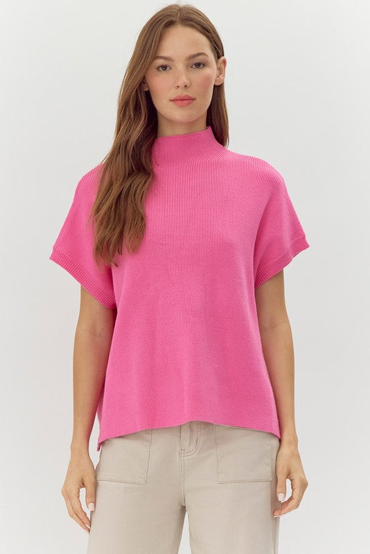 JODIFL Women's Sweaters BUBBLEGU / S Ribbed knit Short Dolman Sleeves Top || David's Clothing H11545