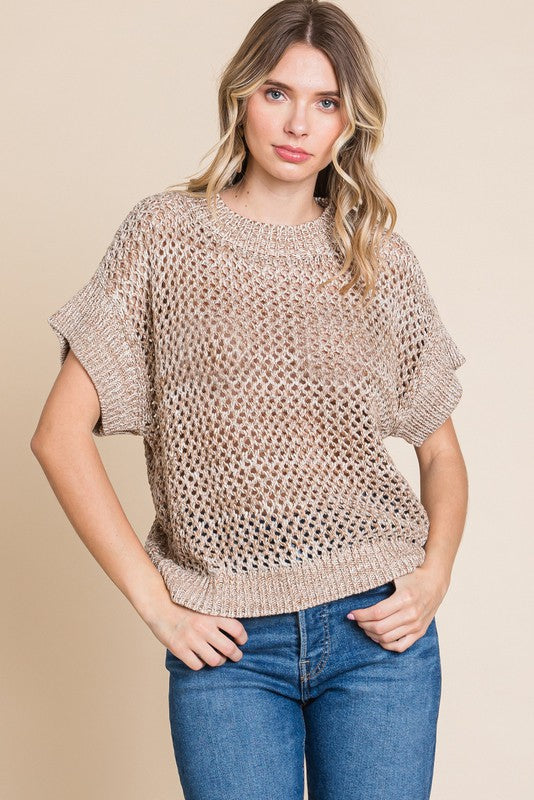 JODIFL Women's Sweaters Crochet Thick Knit Short Sleeves Top || David's Clothing