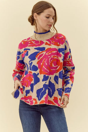 JODIFL Women's Sweaters Flower Print Knit Pullover Sweater || David's Clothing