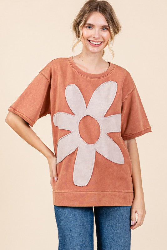 JODIFL Women's Top Bing Flower Patch Top || David's Clothing