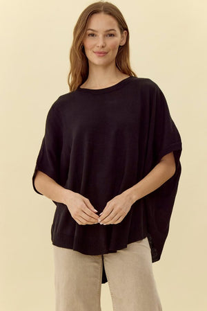 JODIFL Women's Top BLACK / S Solid 1/2 Dolman Sleeves Knit Top || David's Clothing H11560-1