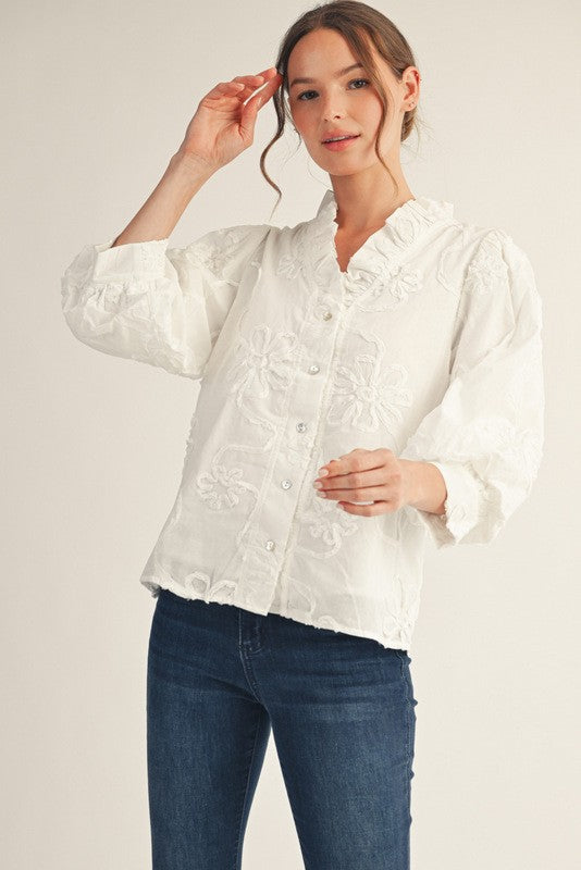JODIFL Women's Top Button Down 3d Floral Top