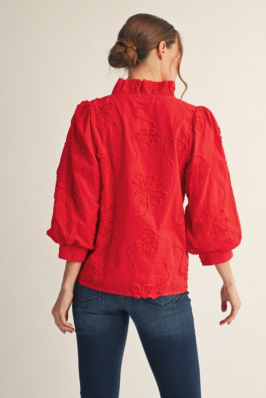 JODIFL Women's Top Button Down 3d Floral Top