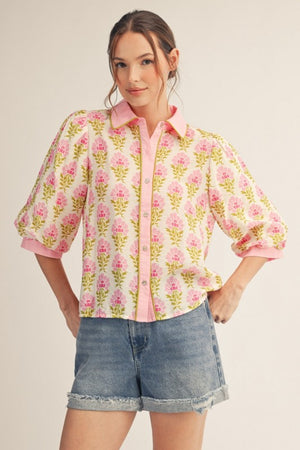 JODIFL Women's Top Button Down Lovely Floral Top