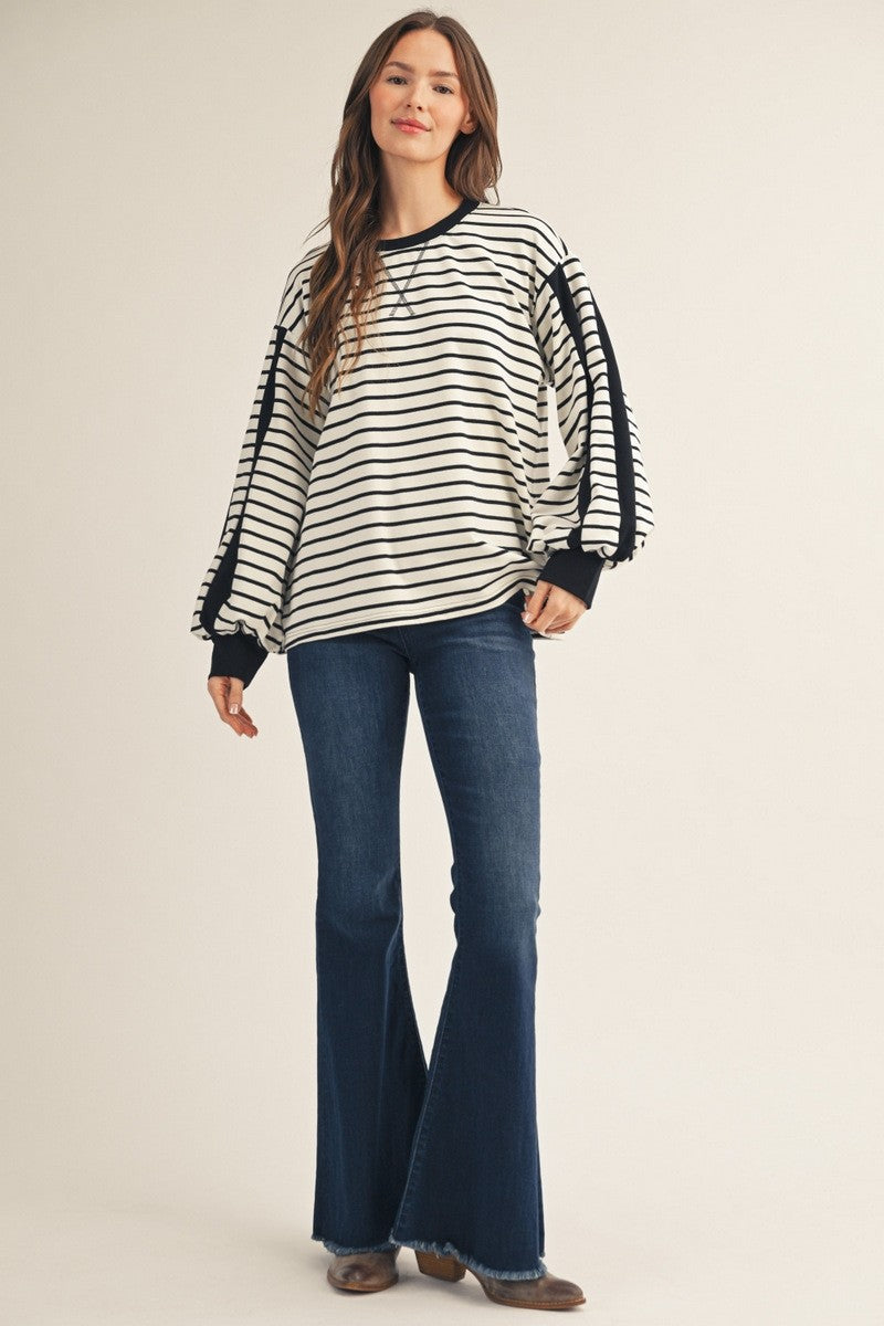 JODIFL Women's Top Contrast Accent Stripe Casual Top