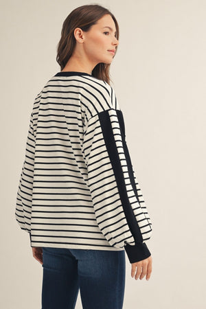 JODIFL Women's Top Contrast Accent Stripe Casual Top