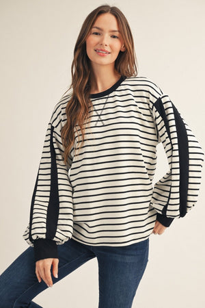 JODIFL Women's Top Contrast Accent Stripe Casual Top