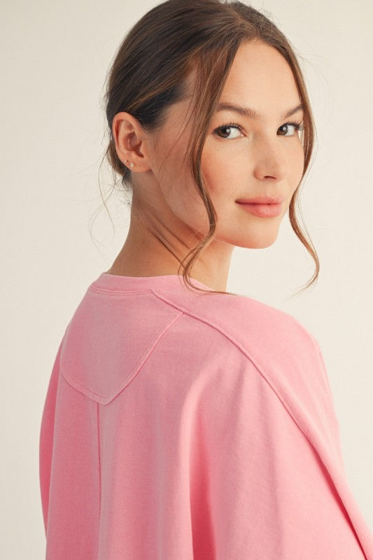 JODIFL Women's Top Drop Shoulder Mineral Washed Loose Fit Top