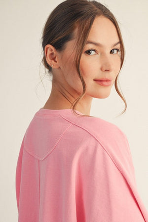 JODIFL Women's Top Drop Shoulder Mineral Washed Loose Fit Top